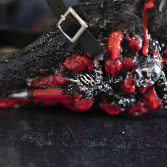 Custom Zombie Peepshow Plague Doctor Wedges - Size 8 - UV Pink and Black - Picture 4 of 11